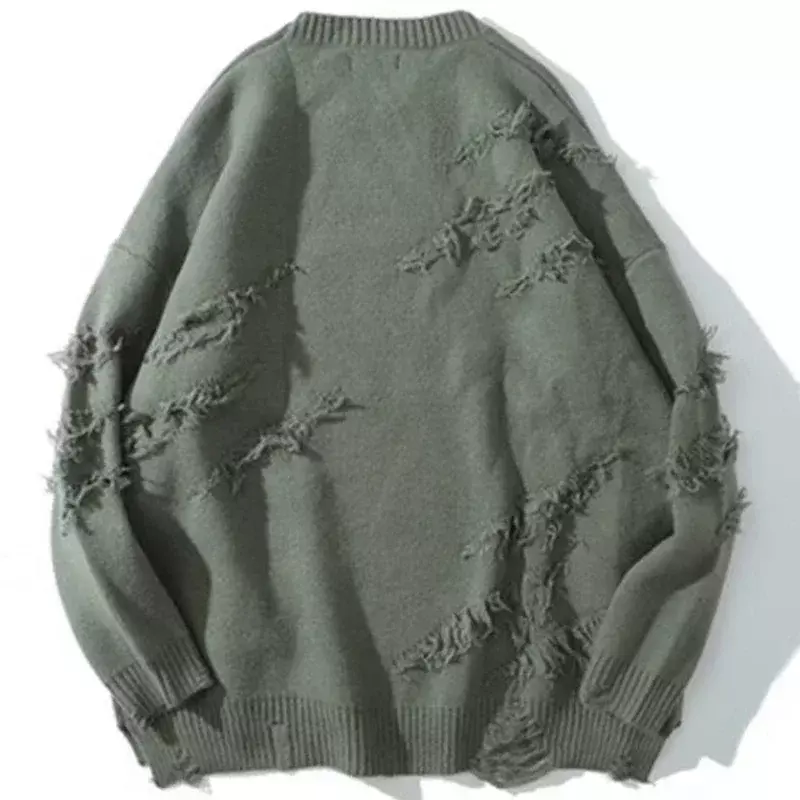 Maglione Vintage Hip Hop Harajuku abbigliamento uomo Streetwear pullover maglione oversize strappato colore puro foro maglieria in lana top
