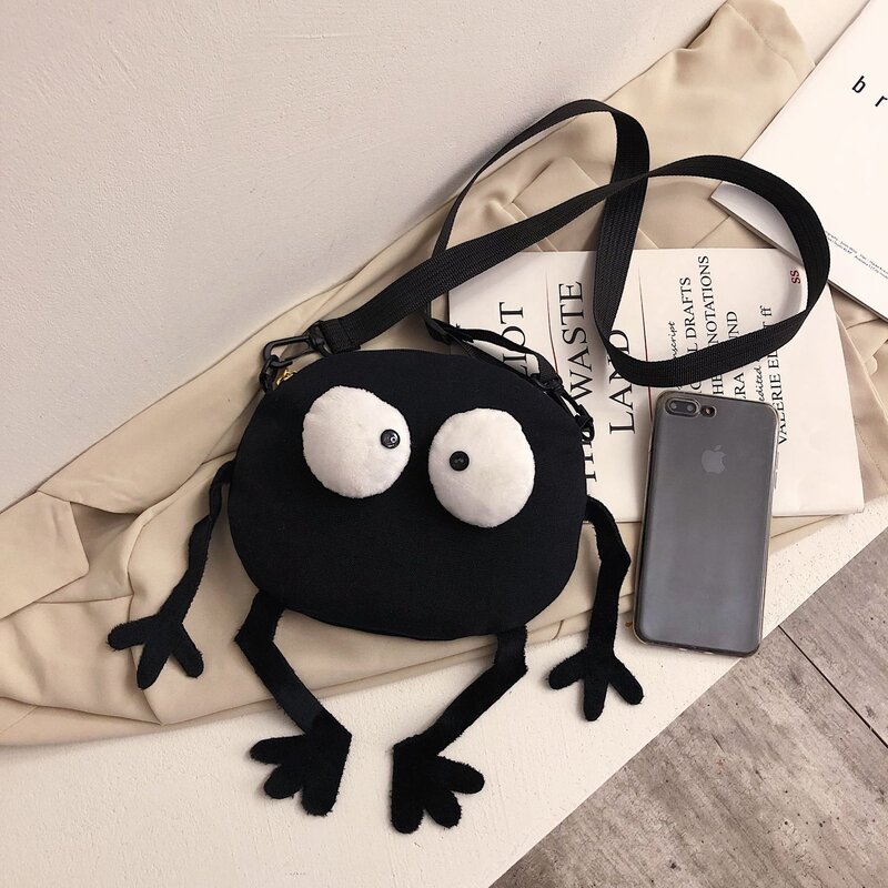 Individualized Funny Canvas Small Bag Female Korean Version Student Foreign Girl Single Shoulder Cross Round