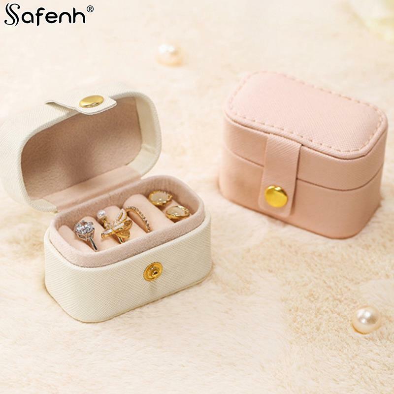 Portable Mini Jewelry Storage Box, PU Leather Case, Travel Organizer, Brincos, Colar, Anel