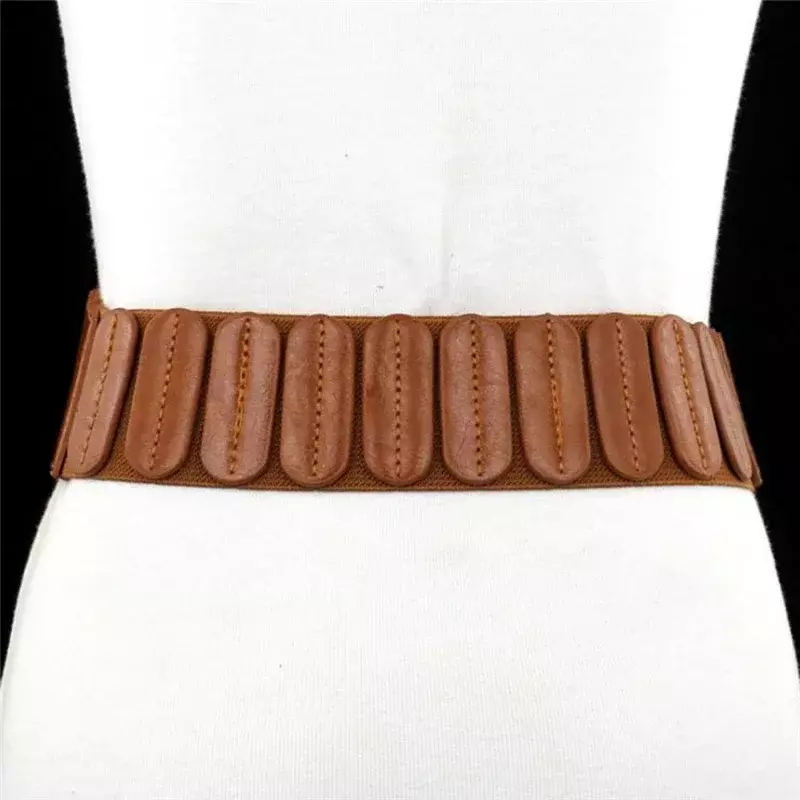 Cinturón ancho elástico para mujer, Correa Vintage de piel sintética, hebilla elástica, Color sólido, nueva moda