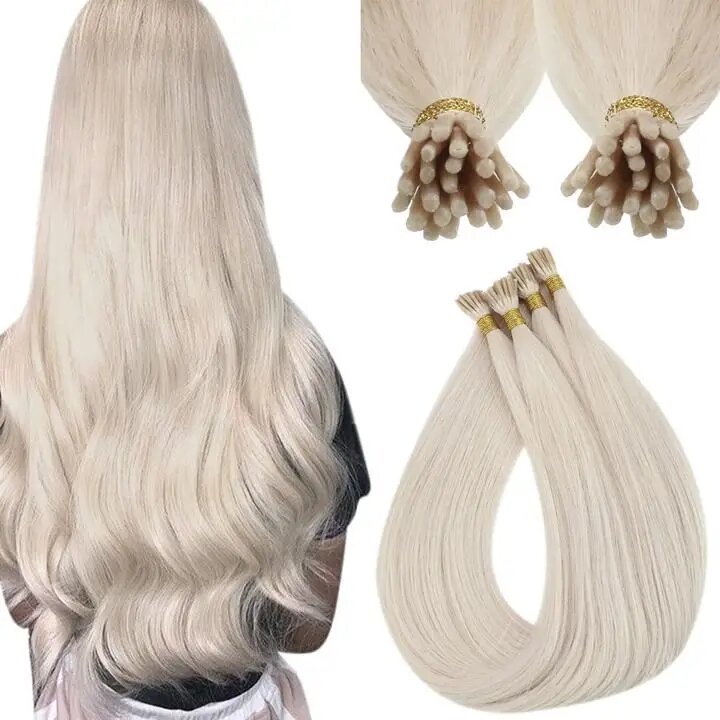 VeSunny Virgin I Tip Hair Extensions DIY Bead Per Package Blonde I Tip Extensions Remy Human Hair Remy Fusion Hair