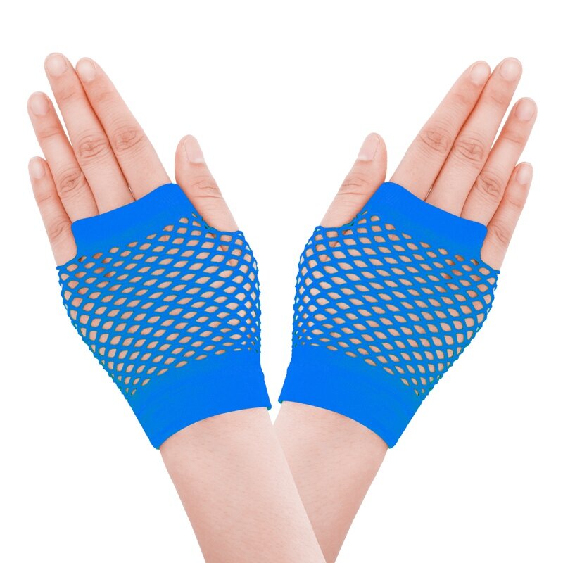 Colored Nylon Short Fingerless Fishnet Gloves Elastic  Hollow Out Neon Mesh Wrist Gloves Mittens Halloween Costume Accessories