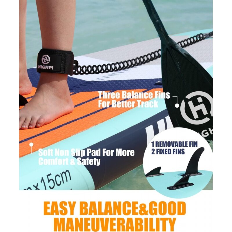 Highpi Inflável Stand Up Paddle Board, Premium SUP W Acessórios e Mochila, Ampla Posição, Controle de Surf, Antiderrapante, 10 ", 6", 11"