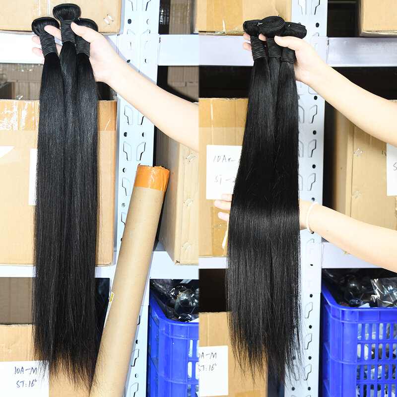 Fashow Indian Hair Straight Human Hair Bundles Thick Straight Hair Bundles Natural Hair Weaves Extensions Can be Dyed or Bleach