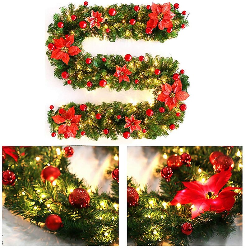 크리스마스 등나무 화환, LED 조명, 럭셔리 크리스마스 장식, 화환 장식, 크리스마스 홈 파티, 2.7m