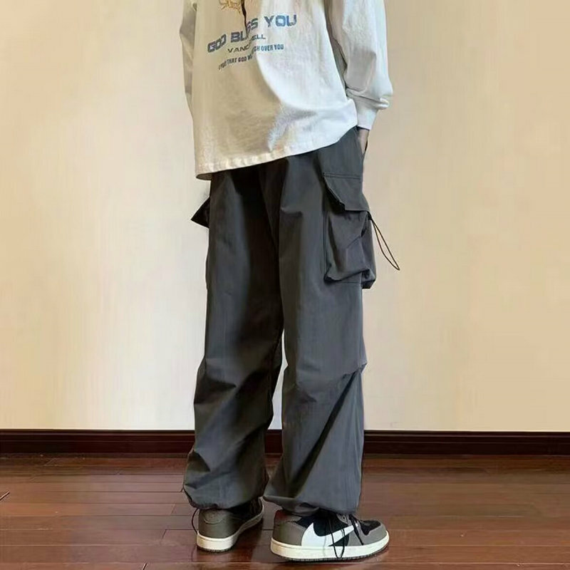 Pantalones Cargo para hombre y mujer, ropa de calle estilo Hip Hop con cintura elástica, longitud hasta el tobillo, estilo Harem, Harajuku, informal, con bolsillo, color negro