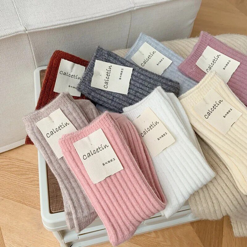2023 New Winter  Cashmere Wool Women Socks  Casual japanese fashion Solid Color Thicker Long Sock Girls Thermal Warm Crew Sock