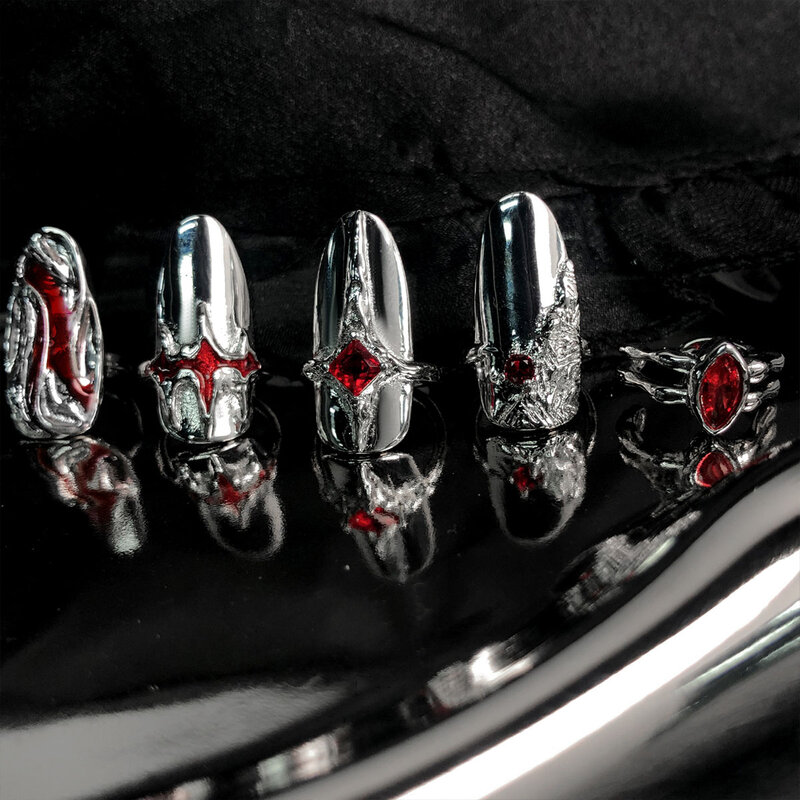 Vch 2022 novo y2k vermelho pingando óleo esmalte irregular strass geometria punk legal metal nail armor anel para mulheres jóias masculinas