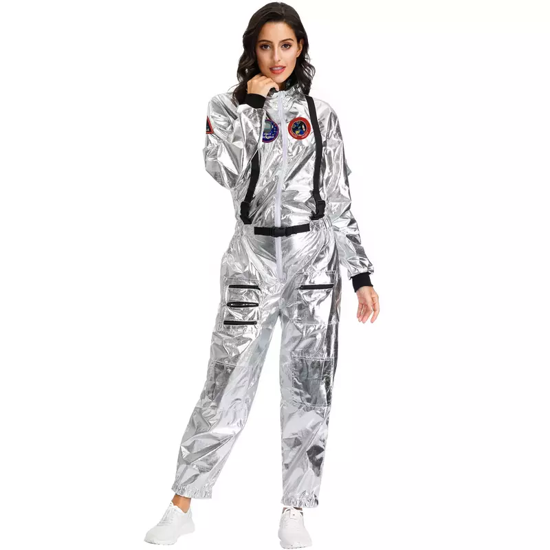 Kostum astronot anak-anak dewasa Halloween, setelan ruang angkasa Perak Pria Wanita, kostum pesta keluarga Halloween, hadiah ulang tahun