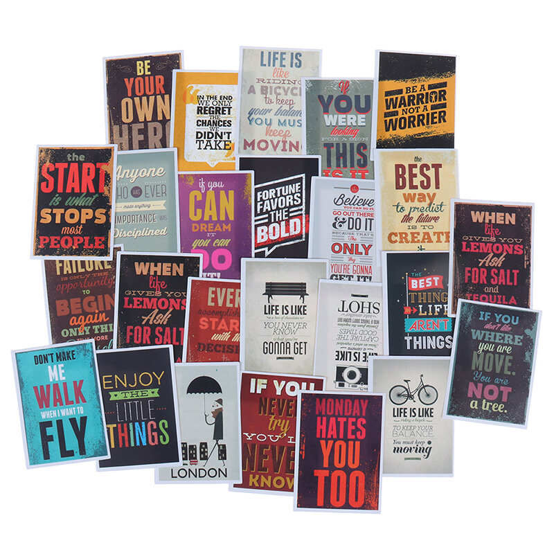 25Pcs Motivational Life Quotes Diary Stickers Skateboard Laptop Luggage Decals