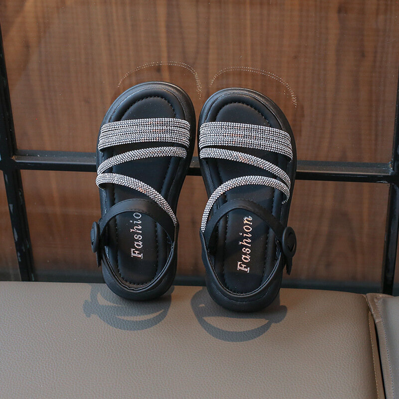 Sandali per ragazze estate 2024 nuovi bambini sandali da spiaggia con cinturino in strass moda bambini principessa causale sandali Open-toe traspiranti