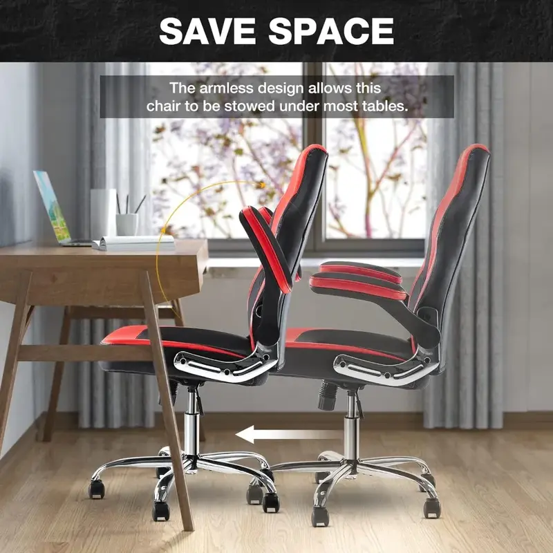 Silla ergonómica de oficina para juegos, escritorio y silla giratoria ejecutiva de cuero PU con reposabrazos abatibles y soporte Lumbar
