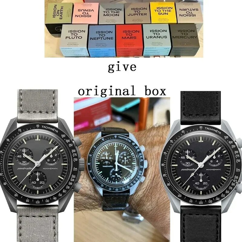 Marca Original dos homens Lua Relógios com caixa original, Cronógrafo Explorar Planeta, relógio de pulso masculino, caixa de plástico, AAA Relógios Masculino, Popular