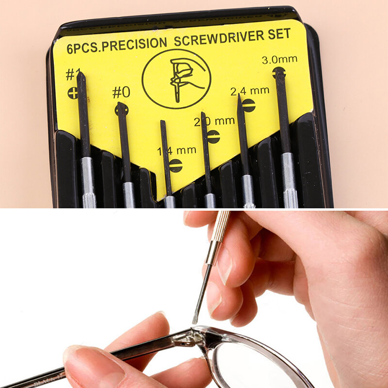 6 pçs óculos reparação chave de fenda conjunto com fenda phillips bits ferramenta de aço para assistir óculos parafuso motorista ferramentas reparo