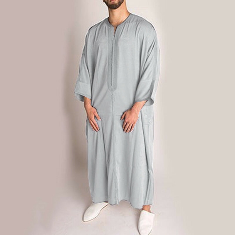 Durevole caftano arabo musulmano Robe uomo Jubba Thobe manica lunga Dubai camicia etnica islamica camicie da notte moda abiti Casual larghi
