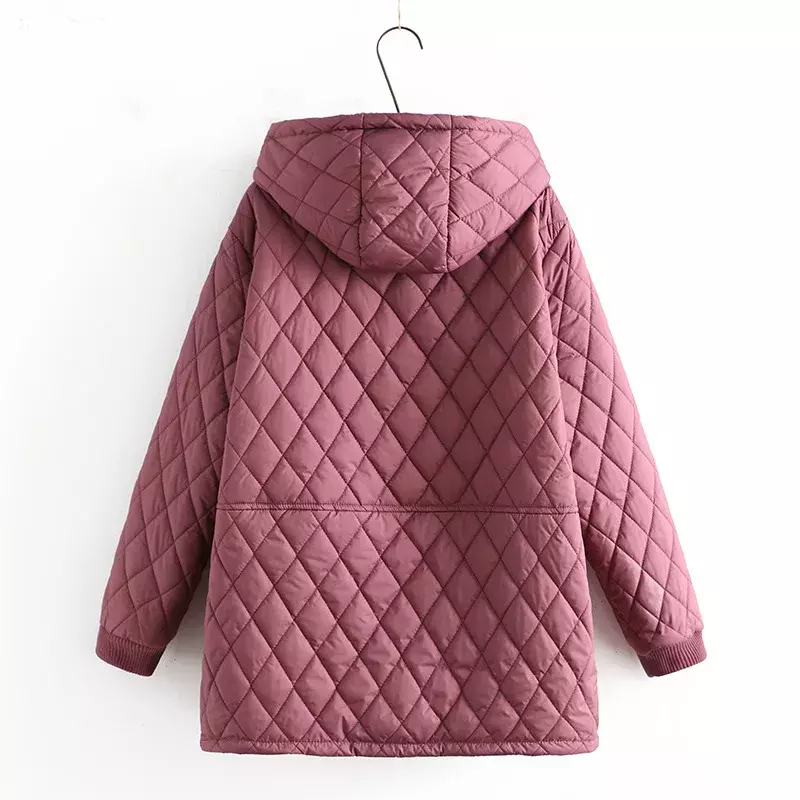 Plus Size Parkas Women Clothing Winter Middle Aged Wadded Jacket Hooded Argyle Thick Fleece Liner Warm Padded Coat RFEW