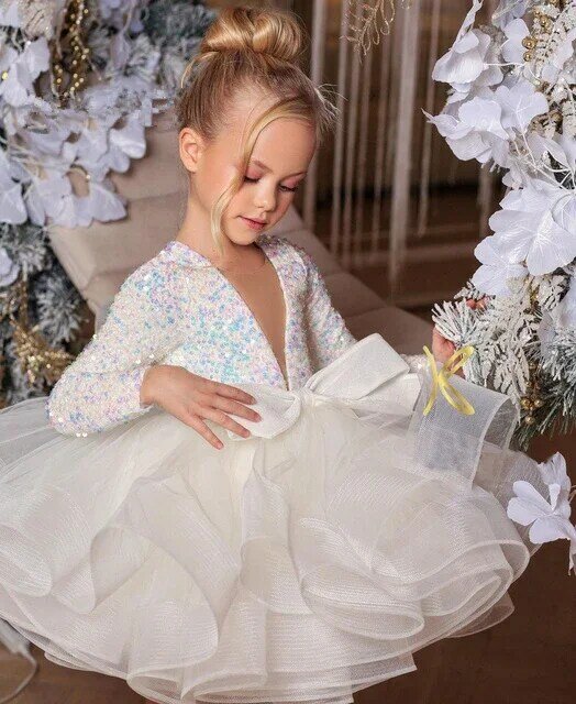 Baby Girl Princess Vintage Dress Tulle Children Vestido Puff Sleeve Kids Pearl Wedding Party Birthday Tutu Dress Clother Summer