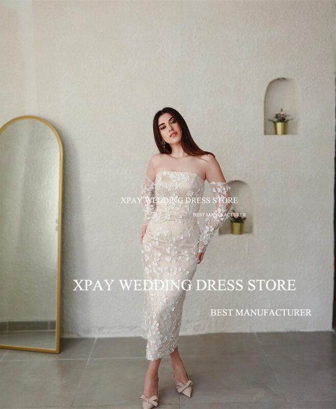 XPAY Off Shoulder Mermaid Wedding Dress 3D Lace Appliques Remove Long Sleeve Bridal Gown Backless Custom Bridal Dress With Cape