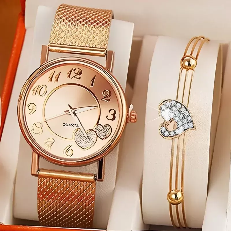 นาฬิกาทองคำสีกุหลาบหน้าปัทม์หญิงกันน้ำนักเรียนหญิง, นาฬิกาหรูหราผู้หญิงหรูหราสง่างามหน้าปัดหัวใจ