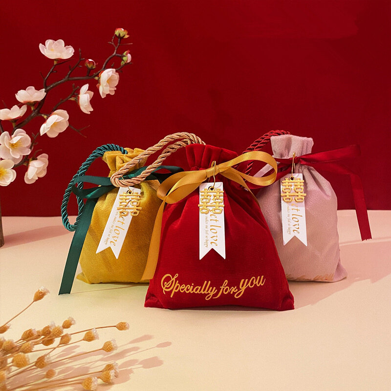 벨벳 드로스트링 포켓 중국 스타일, 창의적인 사탕 보관 가방, 다기능 귀여운 휴대용 미니 핸드백, 결혼식용