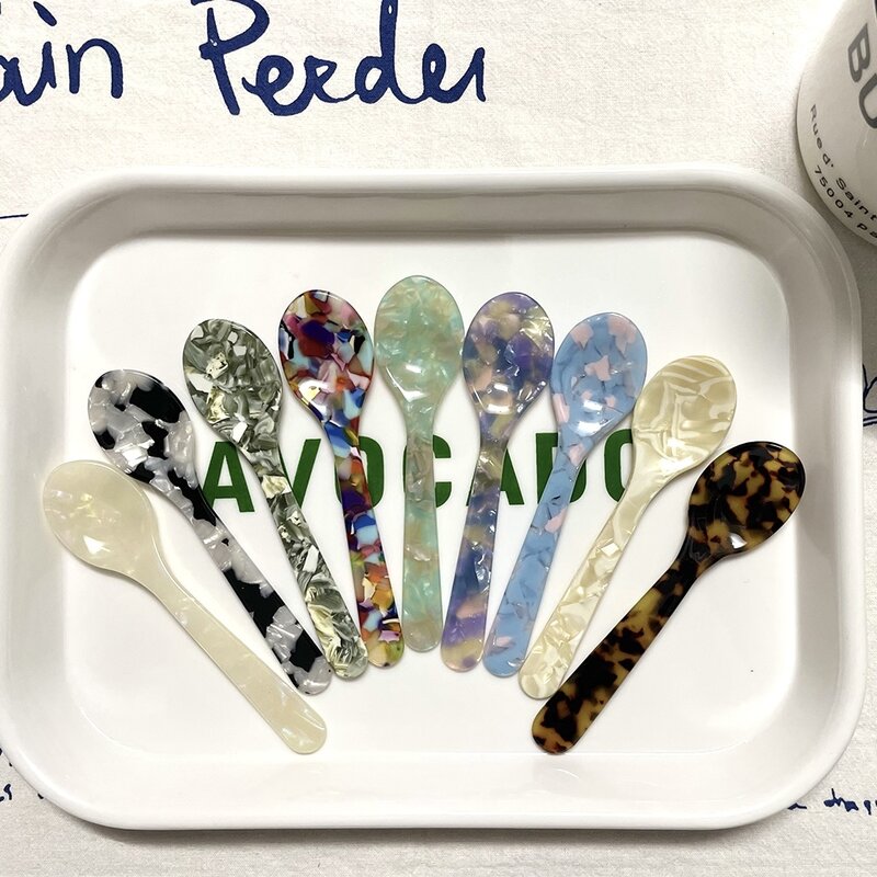 11CM Colorful Acrylic Ice Spoon Cream Coffee Caviar Spoon Stirring Spoons Dessert Spoon Teaspoon Crafts Kitchen Tool Tableware