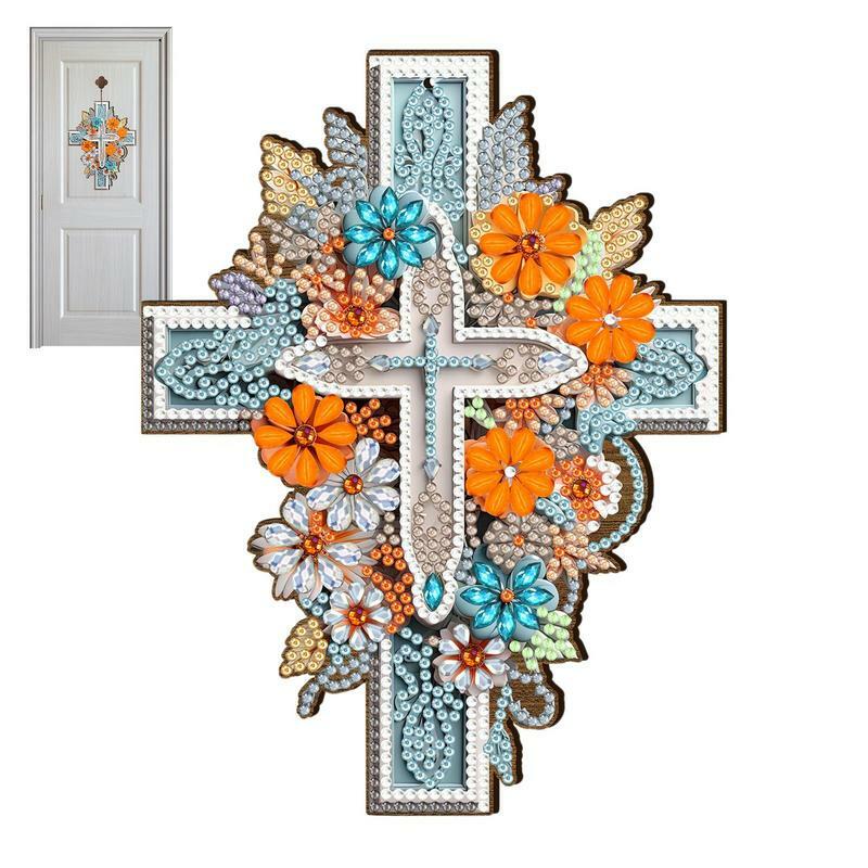 Cross Rhinestone Painting Pendant Kit Cross Shaped Gem Painting Ornament DIY Hang Gem Painting Ornament DIY Acrylic Mosaic Cross