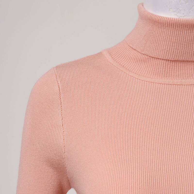 Suéter macio de malha de gola alta feminino, pulôver Harajuku, suéter fino, elástico, coreano, simples, básico, jumper barato, tops sólidos, outono