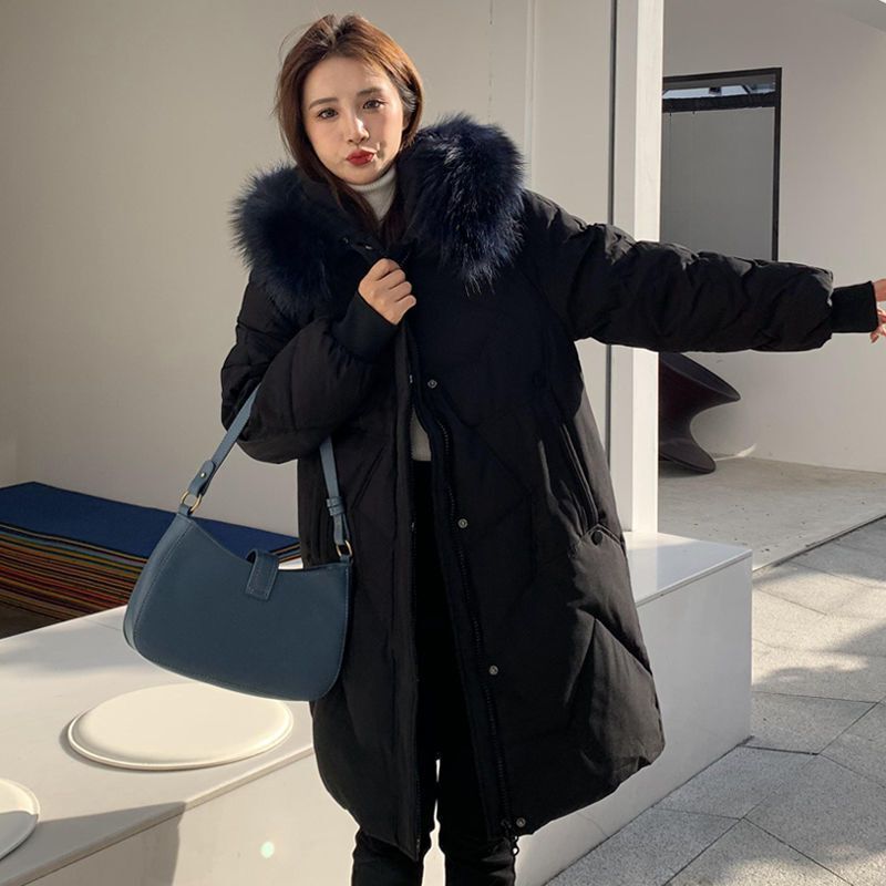 2023 New Women Down Jacket Winter Coat Female Mid Length Version Parkas Thick Large Size Outwear Hooded Fur Collar Overcoat