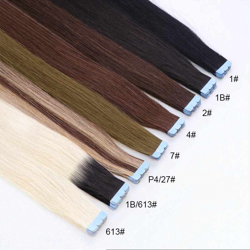 人間の髪の毛のエクステンションのストレートテープ,美容院用の天然ヘアエクステンション,高品質の100%,18-30インチ