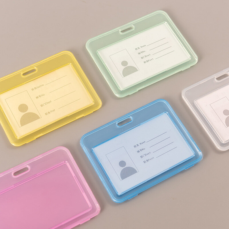Soporte de etiqueta de identificación de plástico de Color sólido, funda translúcida de doble cara para tarjetas de trabajo de empleado