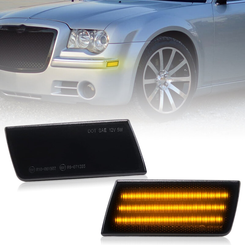 Lâmpada de marcador lateral LED para pára-choques dianteiro para Chrysler 300, lente fumada, 3 linhas de luz âmbar, 2005-2014