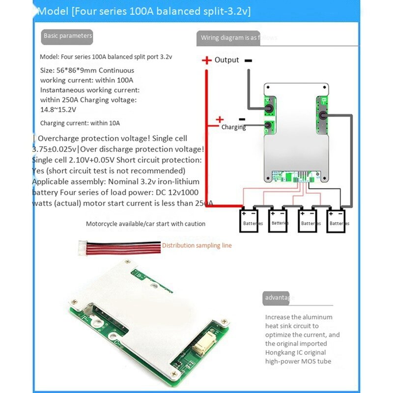 4S 12V 100a Lifepo4 Lithium Batterij Bescherming Board Met Power Battery Balans/Verbeteren Bms Pcb Bescherming Board