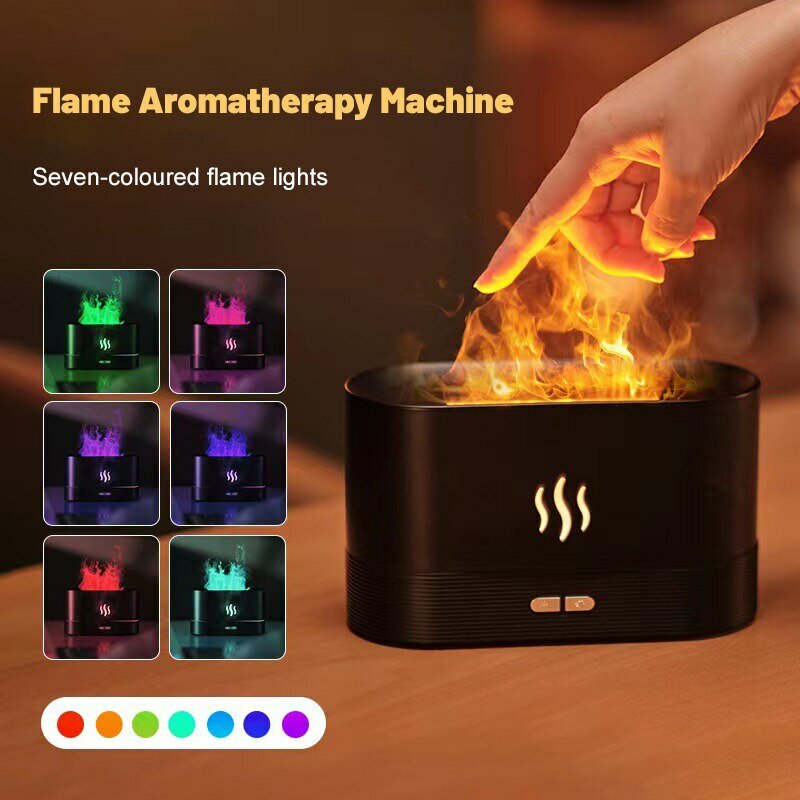 Nước hoa tạo độ ẩm siêu âm máy tạo độ ẩm không khí với ánh sáng LED mô phỏng đầy màu sắc ngọn lửa hương thơm Máy
