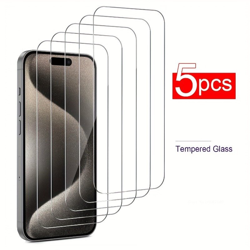 5Pcs HD Clear Tempered Glass Screen Protectors For IPhone 15 Pro Max 14 Plus 13 Mini 12 11 X XS Max XR 15Pro 13Pro Max Glass