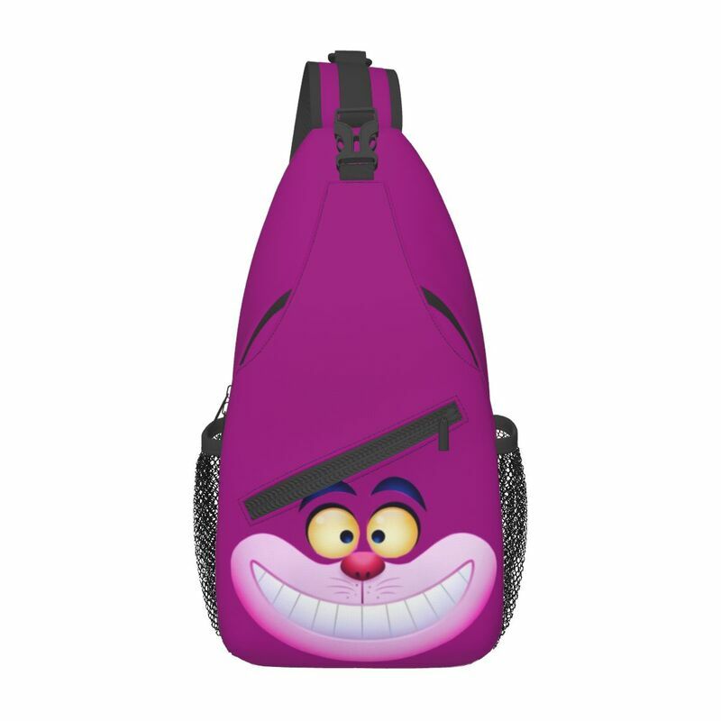 Smiling Cheshire Cat Sling Chest Bag Custom Cartoon Anime Crossbody Shoulder Backpack for Men Traveling Daypack
