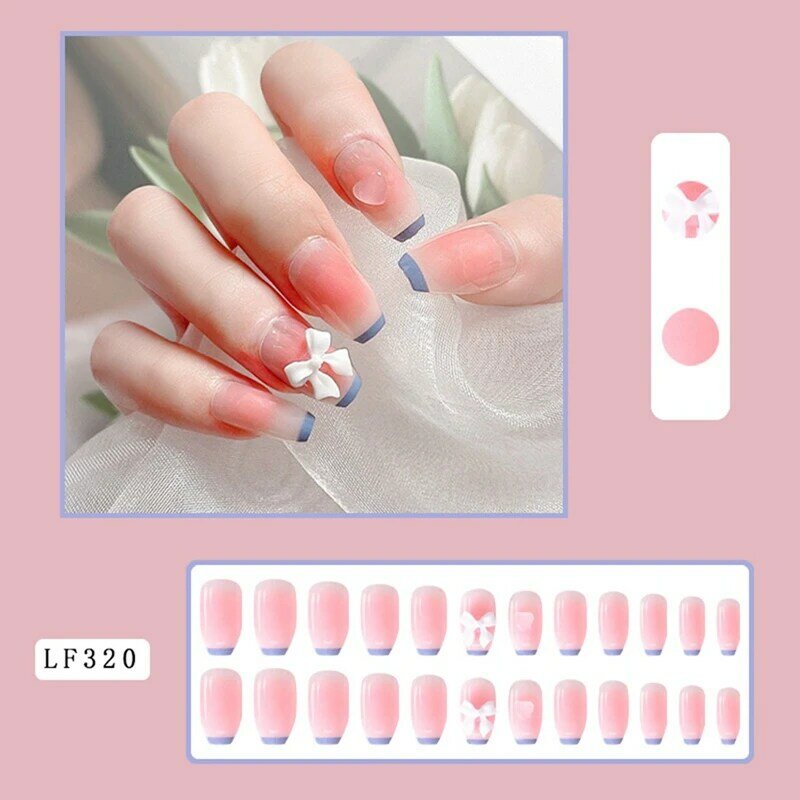 Wearable Nail Pieces Removable Nail Art Pieces Colour Changing Love Blue Edge Blush False Nail Tips