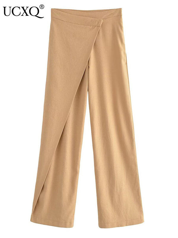 UCXQ-Pantalones elegantes de cintura alta para mujer, ropa de calle de pierna recta y ancha, Color sólido, primavera y verano, novedad de 2024, 23A8446
