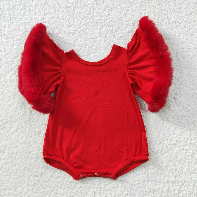 Dzieci noworodek bożonarodzeniowy czerwony Romper futro krótkie rękawy odzież maluch niemowlę dziecko dziewczynka bawełniany kombinezon jeden kawałek