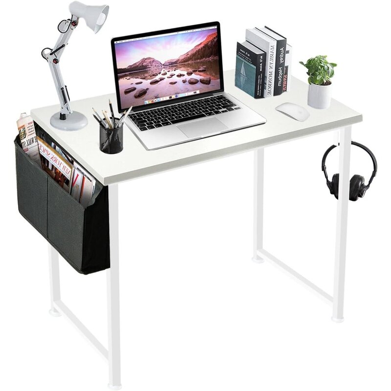 White Small Desk for Bedroom - Student Kids Study Writing Table for Home Office Bedroom Small Spaces 32 Inch Modern