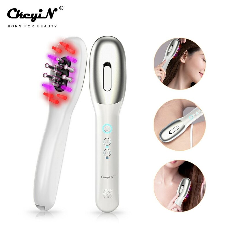 CkeyiN EMS Electric Massage Comb Vibration LED Blue Red Light Therapy Hair Massage Scalp Brush for Hair Growth Anti Hair Loss