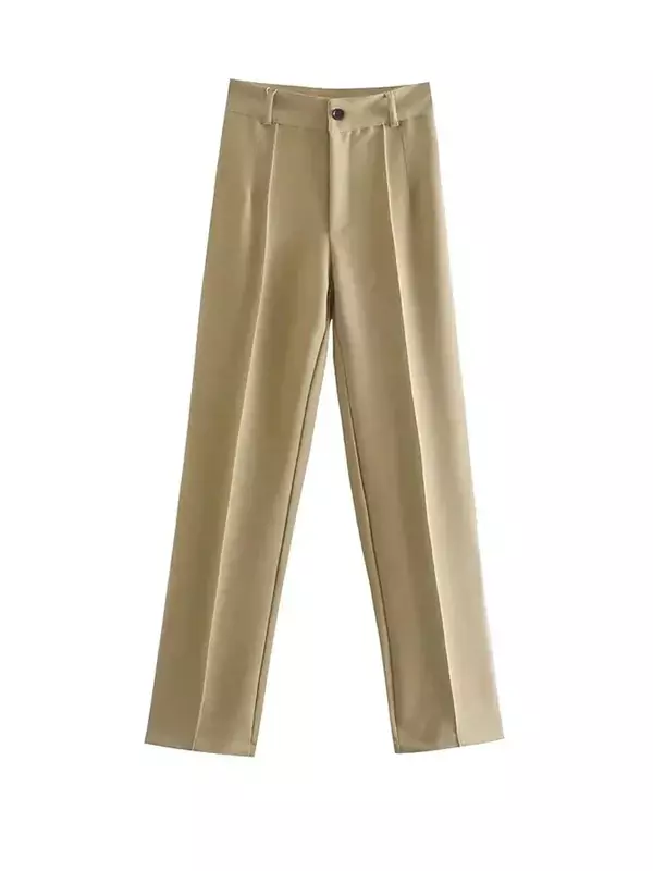 Женские модные прямые брюки для офиса, брюки с высокой талией на молнии в стиле ретро