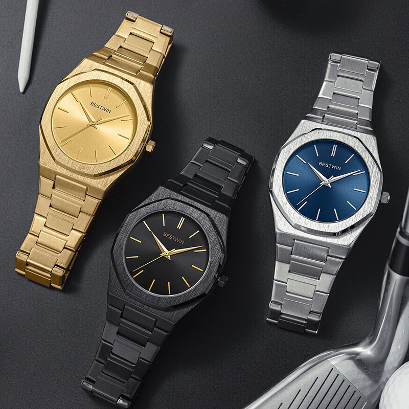 Bestwin-男性用ステンレス鋼クォーツ時計、ブランド防水時計、シンプルなワインバケット、ビジネス時計、ファッション、812