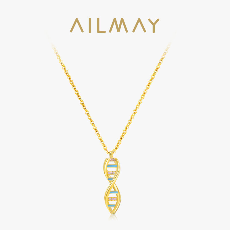 Ailmay 925 Sterling Silver Fashion Dazzling CZ Spiral Design Enamel Pendant Necklace For Women Girls Party Accessories Jewelry