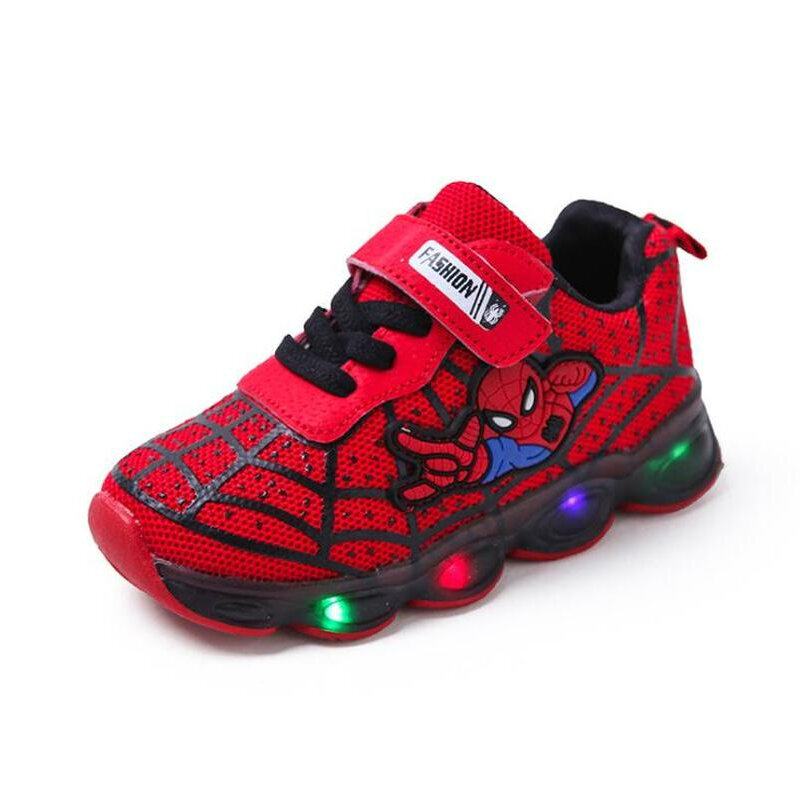Disney świecące tenisówki Spiderman dla chłopców dziewcząt 2022Anime moda dla dzieci buty Led Light Up oddychające sportowe buty do biegania
