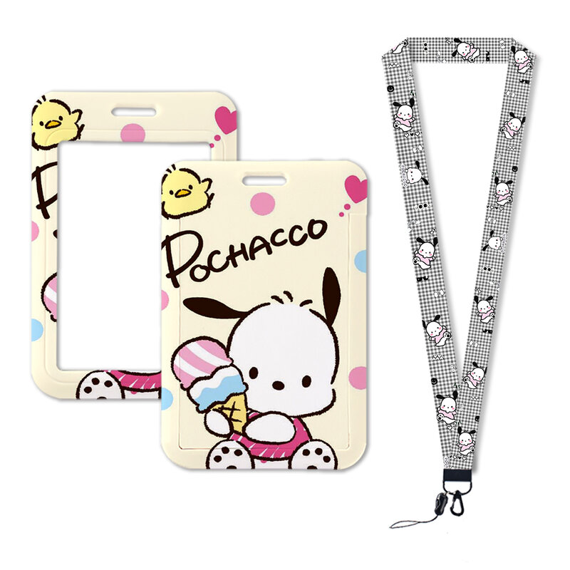 W Pochacco  ID Badge Holder Lanyards Pendant Lovely Girls Door Card Holders Neck Strap Keychain Women Credential Gift