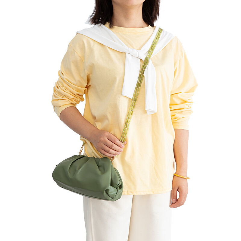 العلامة التجارية الجديدة الخيزران أنيق طويل حقيبة كروسبودي المرأة نمط الذهب مختلطة ثلاثة صفوف من سلسلة الاكريليك عالية الجودة المرأة حقيبة