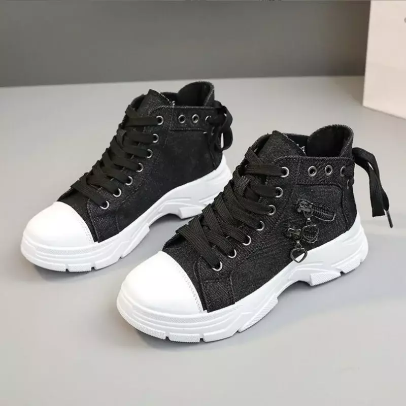 2024 New Canvas Ladies Casual Shoes High Top Woman Sneakers Lace Up Platform Sport Shoes for Women Breathable Fashion Tennis