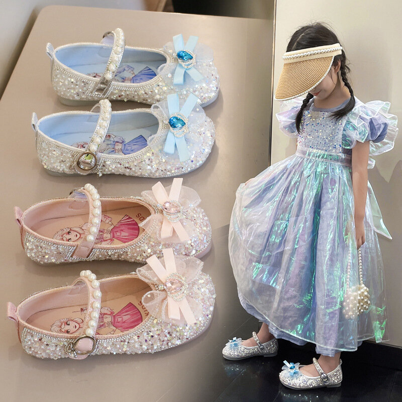 Zapatos Niña Child Leather Shoes Autumn New Girl Princess Shoe Water Diamond Mary Jane Shoes Bow Single Shoes Child Shoe Lolita