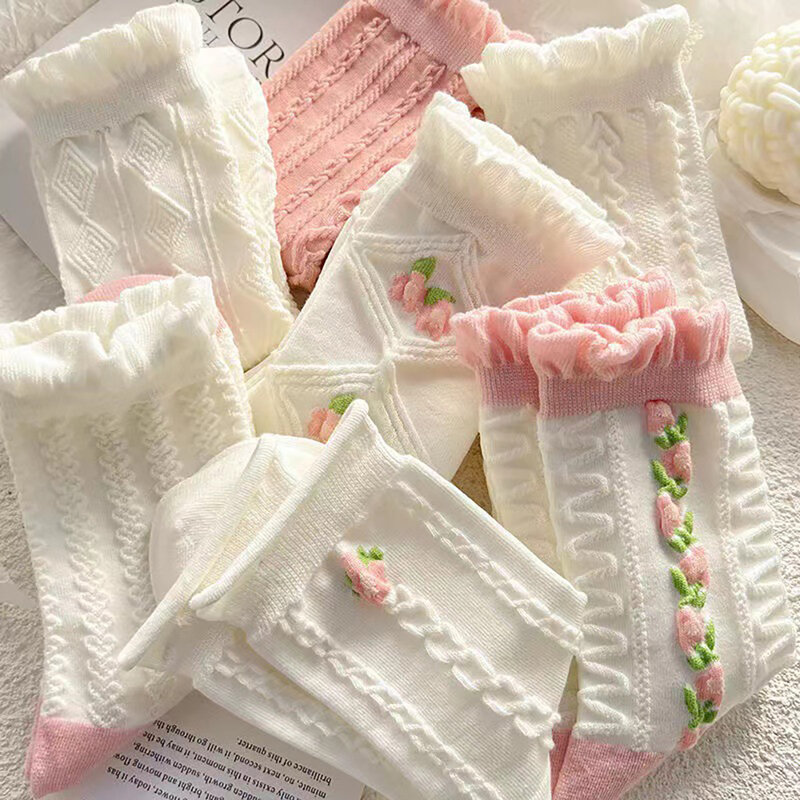 Nữ Cotton Thời Trang Gợi Cảm Tất Nữ Xuân Thu Rỗng Ra Nữ Mềm Mại Dễ Thương Dài Mút Ấm Cúng balo Hoa Sock