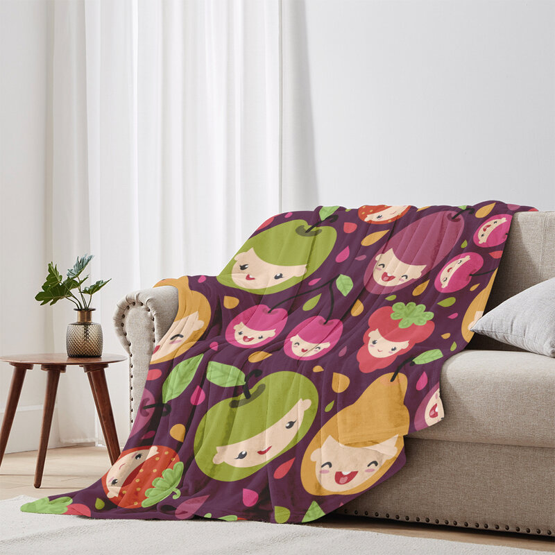 DIY custom blanket, fruit cartoon print, family bedroom bed, sofa, picnic, travel office cover, blanket for children